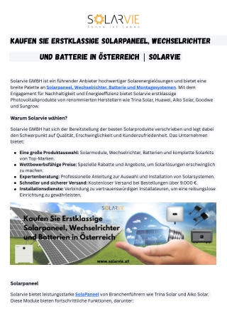Kaufen Sie erstklassige Solarpaneel, Wechselrichter und Batterien in Österreich