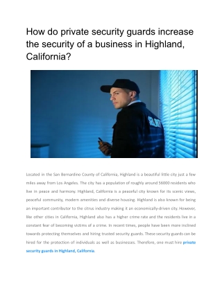 How do private security guards increase the security of a business in Highland, California