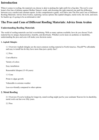 The Pros and Cons of Different Roofing Materials: Advice from Avalon.