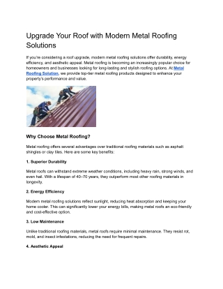 Upgrade Your Roof with Modern Metal Roofing Solutions