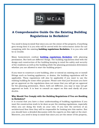 A Comprehensive Guide On the Existing Building Regulations in Berkshire