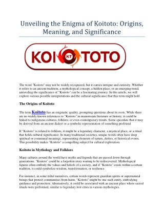 unveiling the enigma of koitoto origins meaning