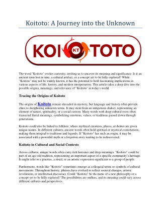 koitoto a journey into the unknown