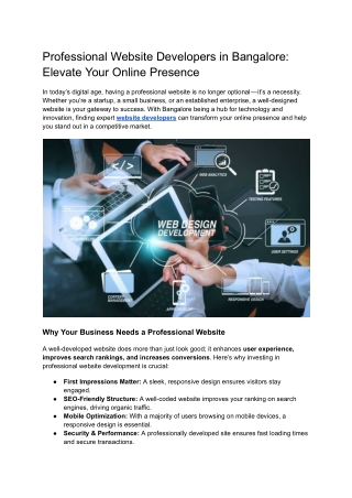 Professional Website Developers in Bangalore Elevate Your Online Presence