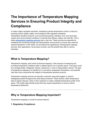 The Importance of Temperature Mapping Services in Ensuring Product Integrity and Compliance