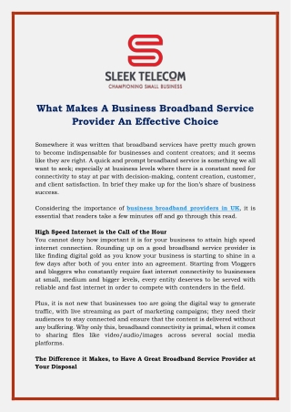 What Makes A Business Broadband Service Provider An Effective Choice