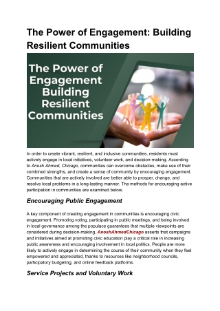 Community Engagement: A Key to Resilience