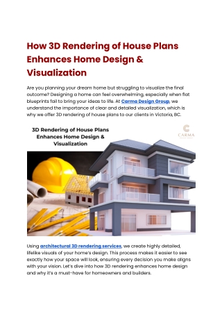 How 3D Rendering of House Plans Enhances Home Design & Visualization