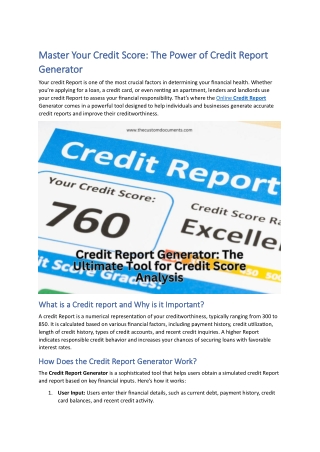 Master Your Credit Score: The Power of Credit Report Generator