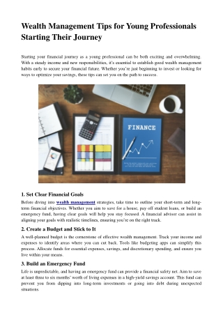 Wealth Management Tips for Young Professionals Starting Their Journey