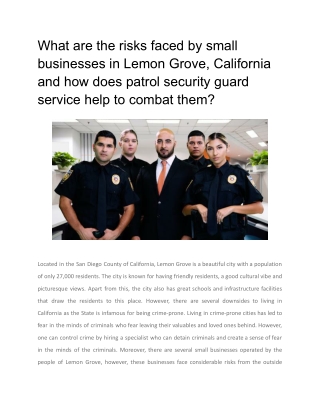 What are the risks faced by small businesses in Lemon Grove, California and how does patrol security guard service help