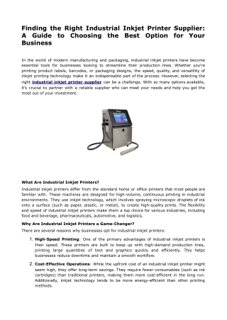 Finding the Right Industrial Inkjet Printer Supplier_ A Guide to Choosing the Best Option for Your Business