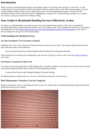Your Guide to Residential Roofing Services Offered by Avalon