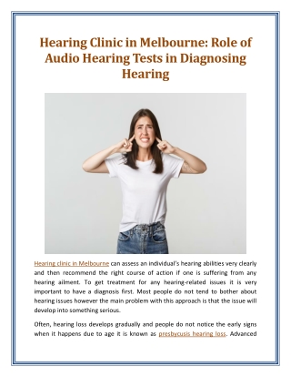 Hearing Clinic in Melbourne Role of Audio Hearing Tests in Diagnosing Hearing