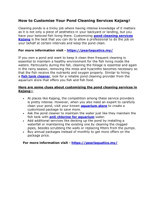 How to Customise Your Pond Cleaning Services Kajang