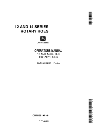 John Deere 12 and 14 Series Rotary Hoes Operator’s Manual Instant Download (Publication No.OMN159194)