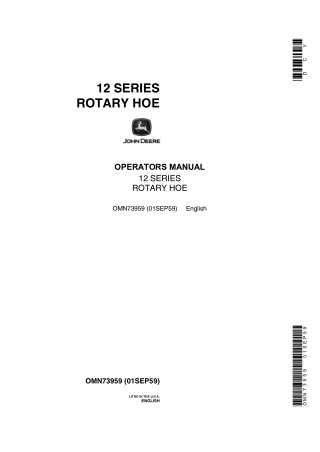 John Deere 12 Series Rotary Hoe Operator’s Manual Instant Download (Publication No.OMN73959)