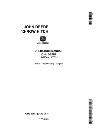 John Deere 12-Row Hitch Operator’s Manual Instant Download (Publication No.OMB25113)