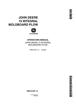 John Deere 15 Integral Moldboard Plow Operator’s Manual Instant Download (Publication No.OMA31587)