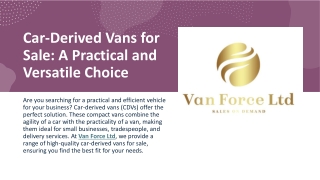 Car-Derived Vans for Sale - A Practical and Versatile Choice