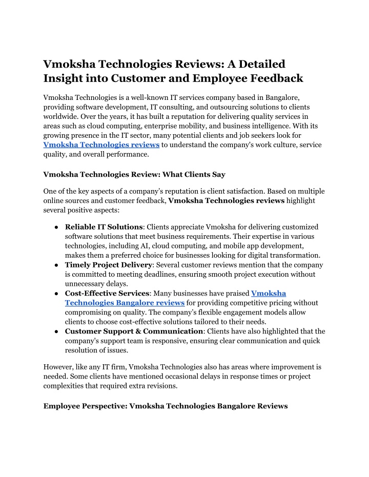 vmoksha technologies reviews a detailed insight