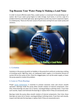 Top Reasons Your Water Pump Is Making a Loud Noise