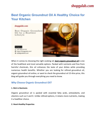 Best Organic Groundnut Oil A Healthy Choice for Your Kitchen