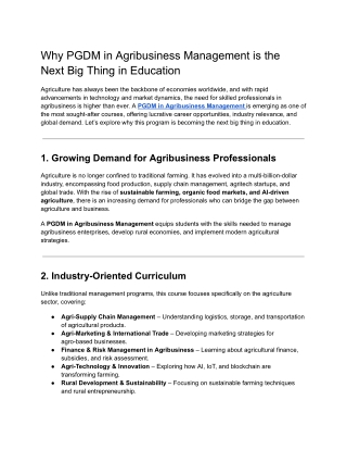 Why PGDM in Agribusiness Management is the Next Big Thing in Education