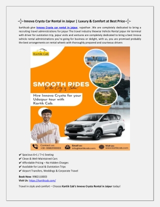 Innova Crysta Car Rental in Jaipur