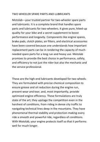 two wheeler spare parts and lubricants
