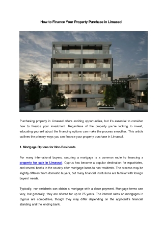 How to Finance Your Property Purchase in Limassol