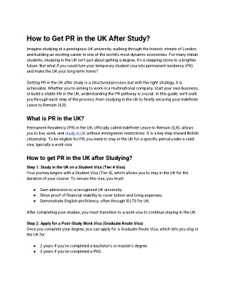 how to get pr in the uk after study