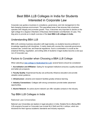 SLS Hyd - Best BBA LLB Colleges in India for Students Interested in Corporate Law - SLS Hyd