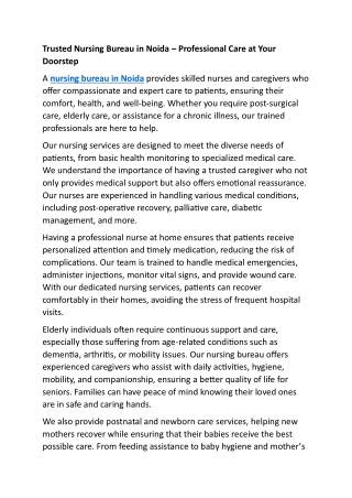 trusted nursing bureau in noida professional care