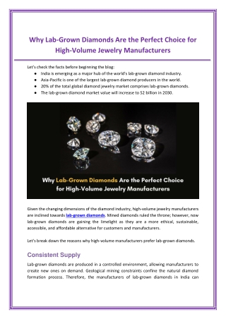 Why Lab-Grown Diamonds Are the Perfect Choice for High-Volume Jewelry Manufacturers
