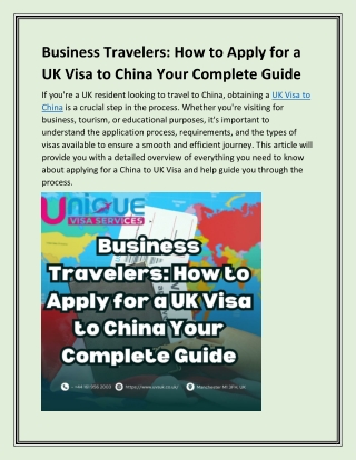 Business Travelers How to Apply for a UK Visa to China Your Complete Guide