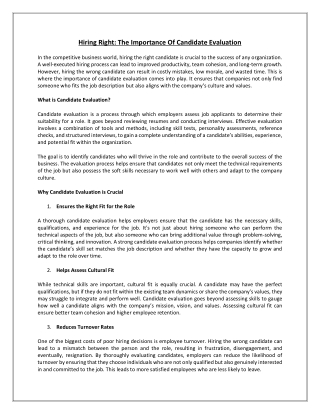 Hiring Right The Importance Of Candidate Evaluation