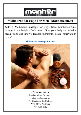 Melbourne Massage For Men | Manhor.com.au