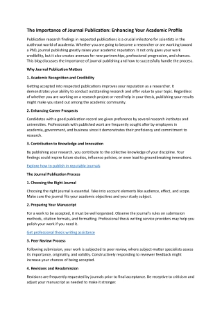 The Importance of Journal Publication