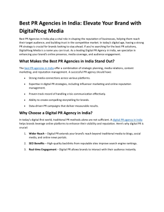 Best PR Agencies in India - Elevate Your Brand with DigitalYoog Media