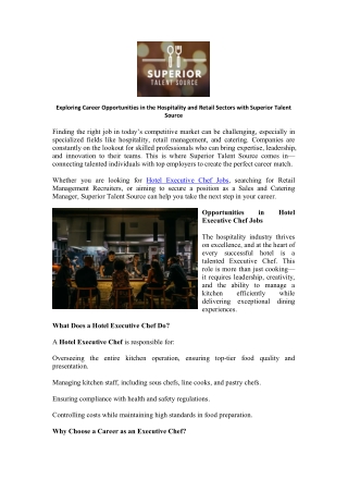 Exploring Career Opportunities in the Hospitality and Retail Sectors with Superior Talent Source