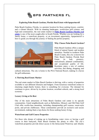 Exploring Palm Beach Gardens, Florida Real Estate with bpspartnersfl