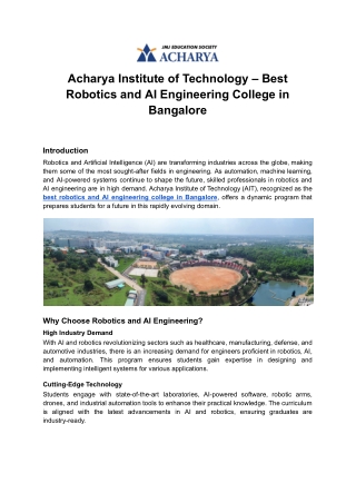 acharya institute of technology best robotics