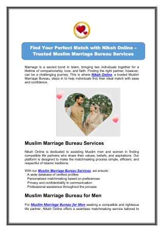 Find Muslim Marriage Bureau Services for You