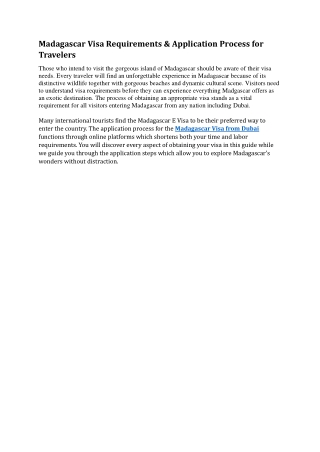 madagascar visa requirements application process
