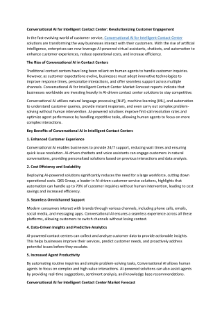 Conversational AI for Intelligent Contact Center