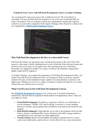 transform your career with full stack development