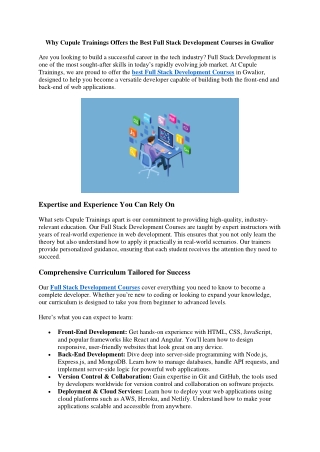 why cupule trainings offers the best full stack