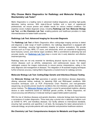 Why Choose Matrix Diagnostics for Radiology and Molecular Biology & Biochemistry Lab Tests