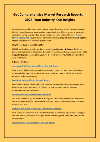 Get Comprehensive Market Research Reports in 2025 - Your Industry, Our Insights